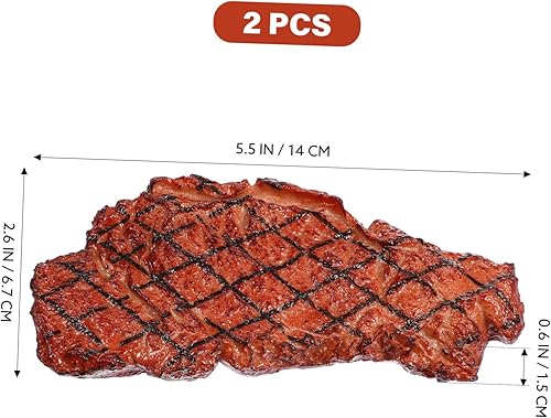 Miniatura 2 de DOITOOL 2 piezas de comida de juego, filete falso artificial, filete de simulación de alimentos, modelo realista de carne asada cocida, filete de