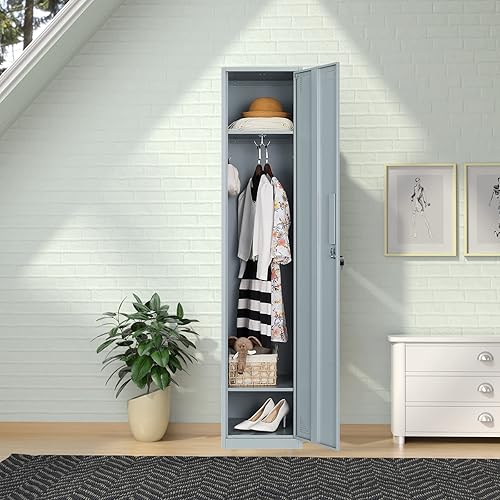 Vista 4 de MIIIKO Armario de metal para empleados, armario de gimnasio con llaves, armarios de almacenamiento de metal con 1 puerta para escuela, dormitorio