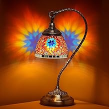 Baquler Turkish Moroccan Table Lamp Handmade Glass Swan Neck Bedside Lamp Bohemian Moroccan Decorative Night Light for Bedroom, Office, Living Room, Gift (Elegant Style)