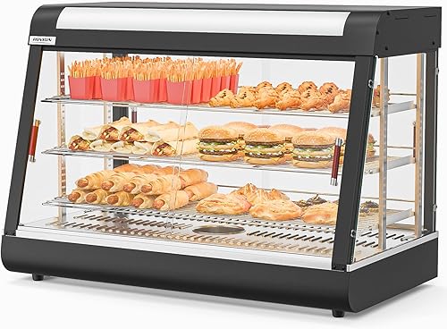 Miniatura 9 de ROVSUN Calentador de alimentos de 48 pulgadas, calentador de pizza de 3 niveles, calentador de pretzel con estantes ajustables LED extraíbles Negro