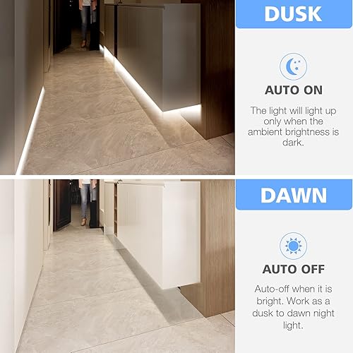 Miniatura 2 de WOBANE Tira de luz LED blanca, tira de luz activada por movimiento de 16.4 pies con control remoto y adaptador, luz nocturna, regulable, función