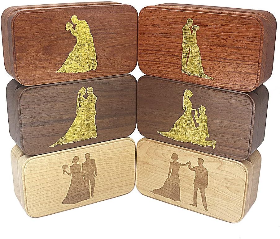 SOFTALK Vintage Wood Ring Jewelry Box Musical Boxs Gifts for Proposal Engagement Wedding Christmas Birthday Valentine's Day (Creative Rosewood Wood, Tune ; Rainbow Connection)