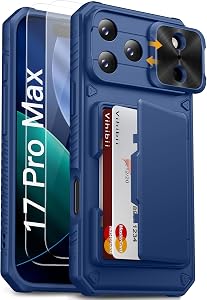 Vihibii for iPhone 17 Pro Max Case Wallet with 2X Screen Protector, Blue
