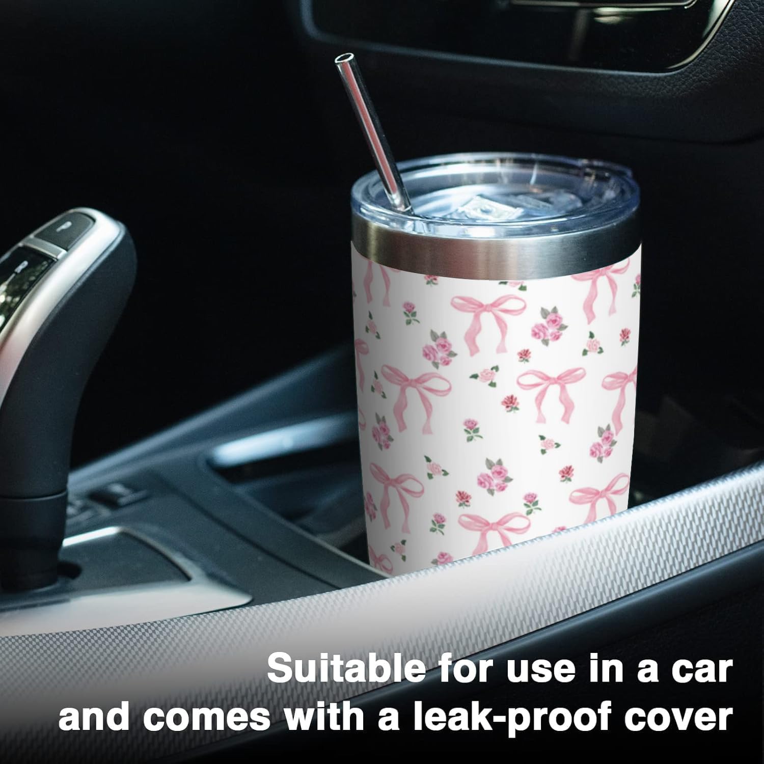Pink Bow Tumbler 20 OZ with Lid and Straw, Insulated Tumbler Mug Cup, Pink Bow Gifts for Men Women - Image 6