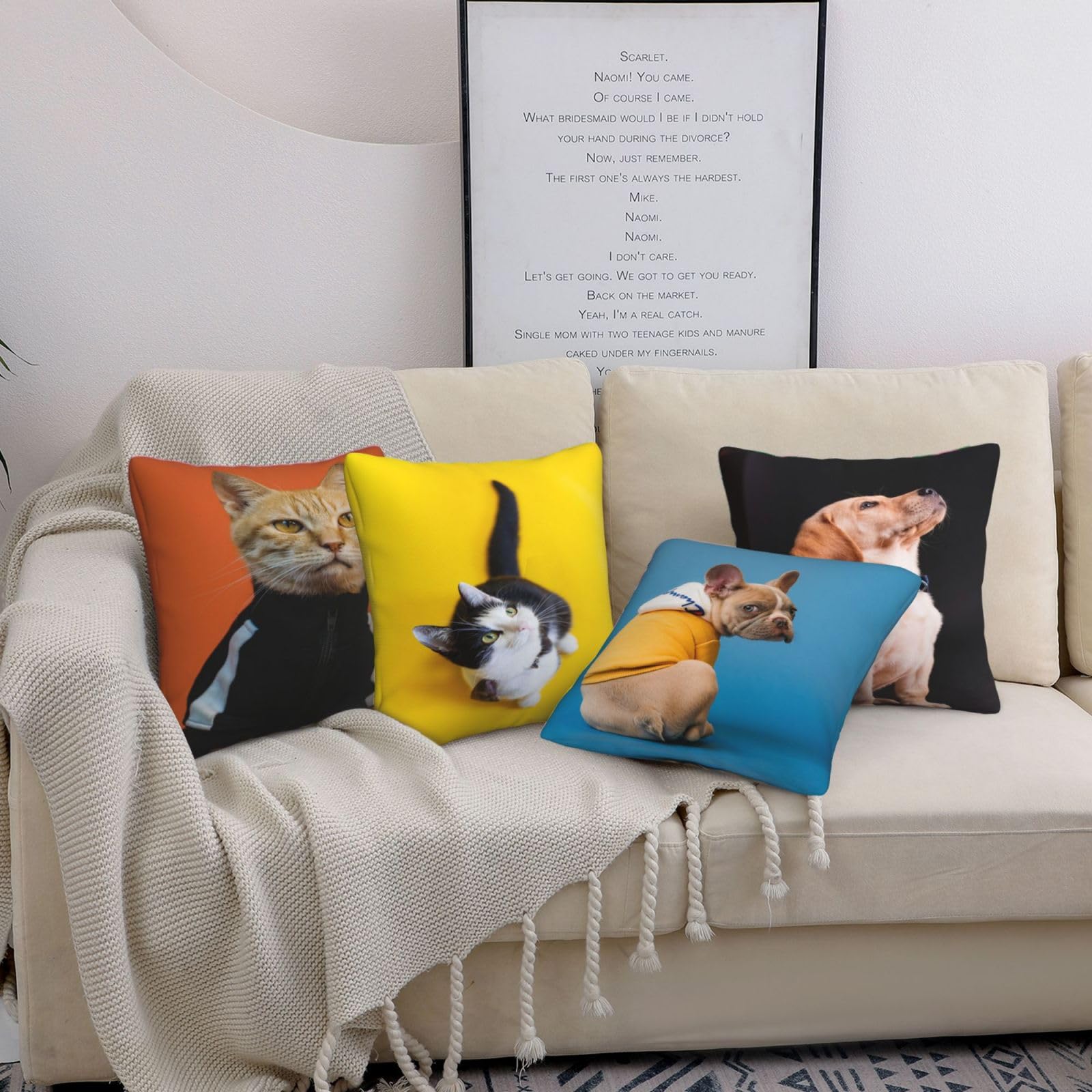 Fundas de Cojines Juego de 4 65x65cm Funda Cojin Lino Animales Cojines Decoracion Perros Fundas de Cojín Cuadradas Impresión Doble Cara con Cremallera Oculta,para Sofá Cama Decoración Hogar26x26in
