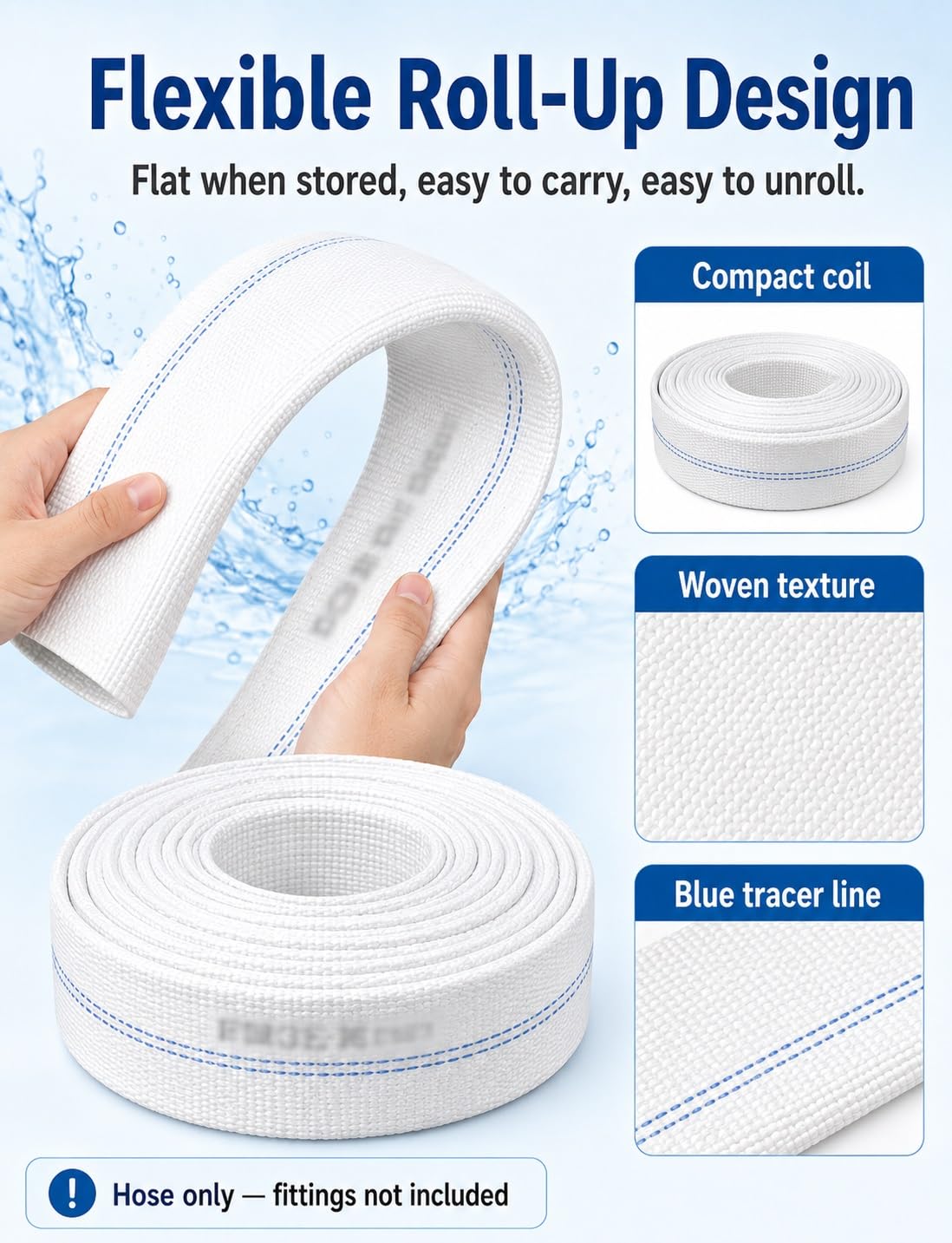 Flachschlauch Rolle, Feuerwehrschlauch Flexibel, Pumpenschlauch für Entwässerung, Wassertransfer, Bau, Garten, Notfall-Wasserleitung(20 meters,2 in)