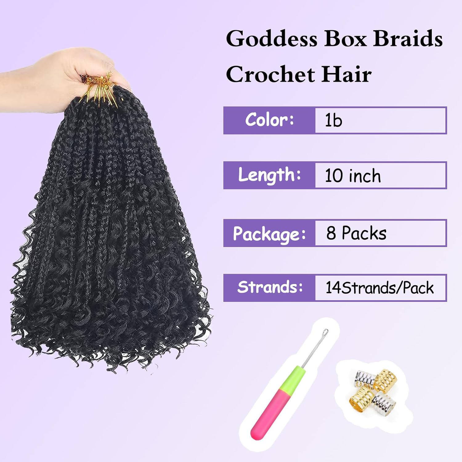 Mebeli Goddess box braids Crochet Hair,10inch Pre Looped Crochet Boho Braids with curly Ends,8pcs Boho Box Braids Crochet Hair Extensions for Black Women