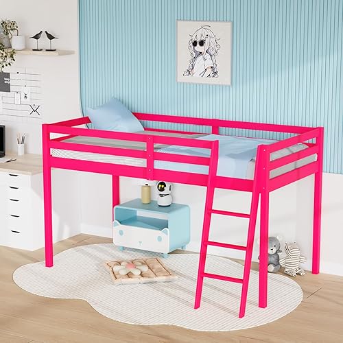 Miniatura 23 de Vingli - Cama junior tipo loft baja con escalera, cama tipo loft de madera blanca de tamaño completo para adultos, niños y adolescentes jóvenes, no