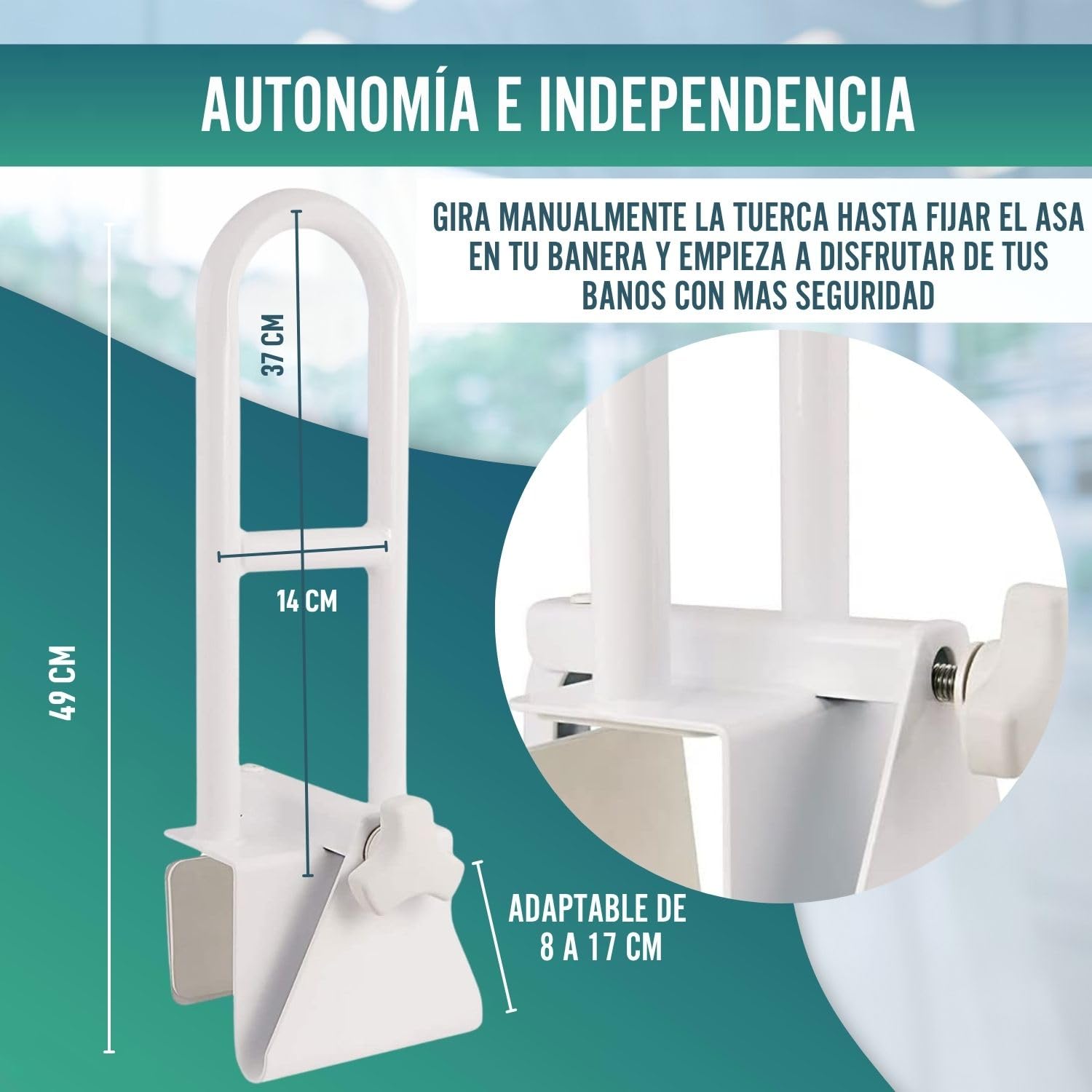 OrtoPrime Asa bañera Adultos y Niños - Agarraderas baño - Asidero para Baño - Barra ducha - Agarrador ducha Personas Mayores - Asidero Bañera Adultos - Apoyo Bañera - Asa de SEGURIDAD para Baño
