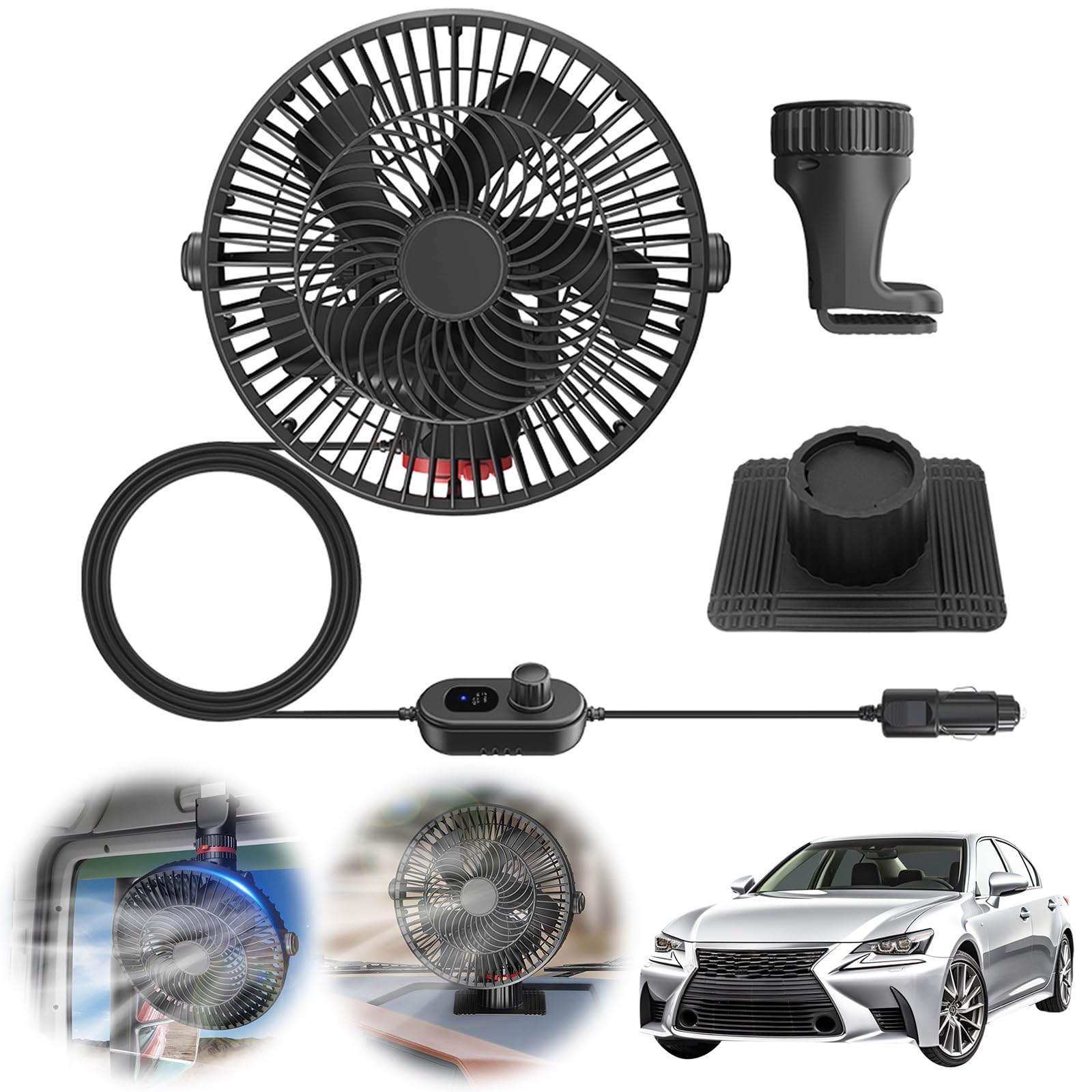 Soporte de Visera del Coche 2 en 1, Ventilador Multifuncional de 12V/24V con Clip, Bajo Ruido, Ventiladores para Automóviles con Velocidad Variable Sin Escalas-Common-5PCS