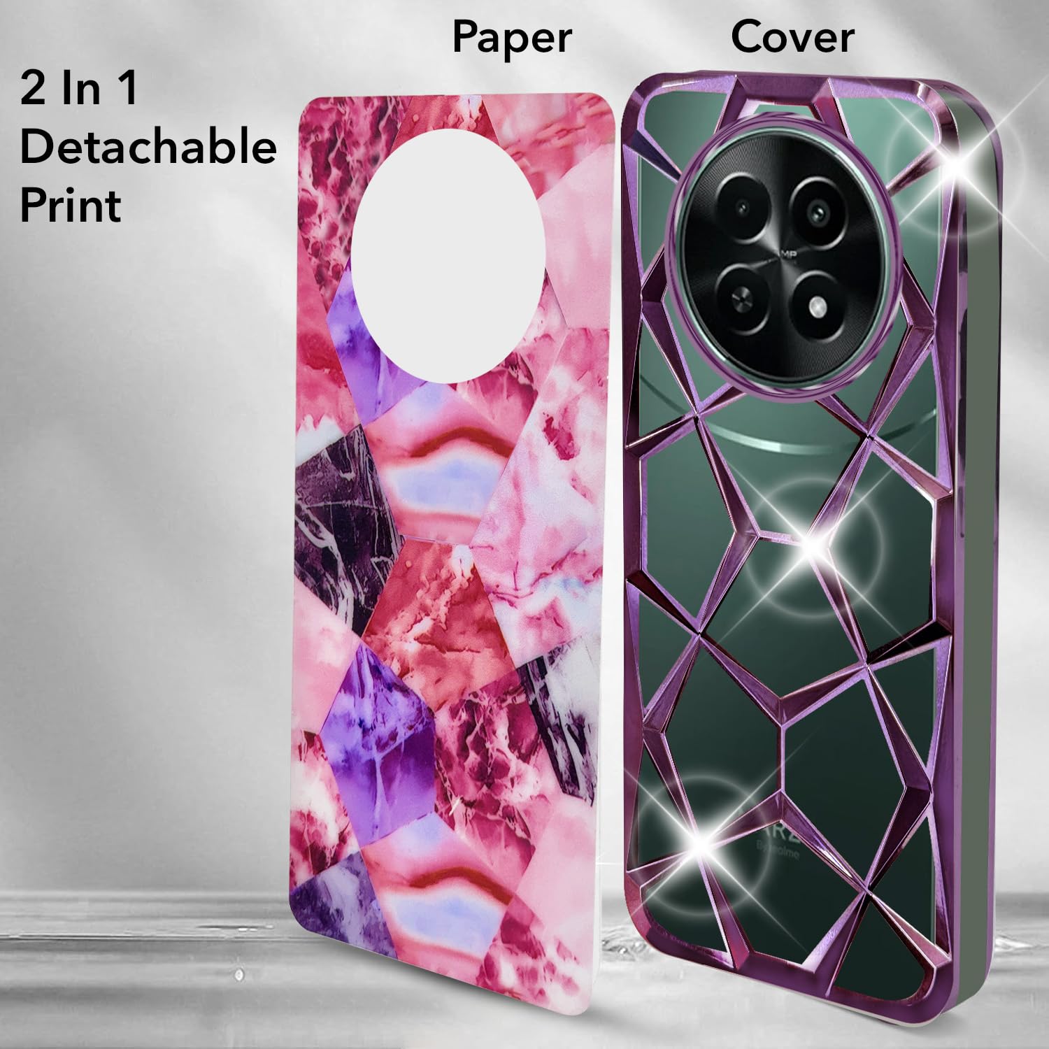 Jkobi Back Cover Case Compatible with Realme Narzo 70x 5G (Dual Design Glitter Sparkle and Detachable Diamond Print Case | Soft and Flexible) Jkobi Back Cover Case Compatible with Realme Narzo 70x 5G (Dual Design Glitter Sparkle and Detachable Diamond Print Case | Soft and Flexible)