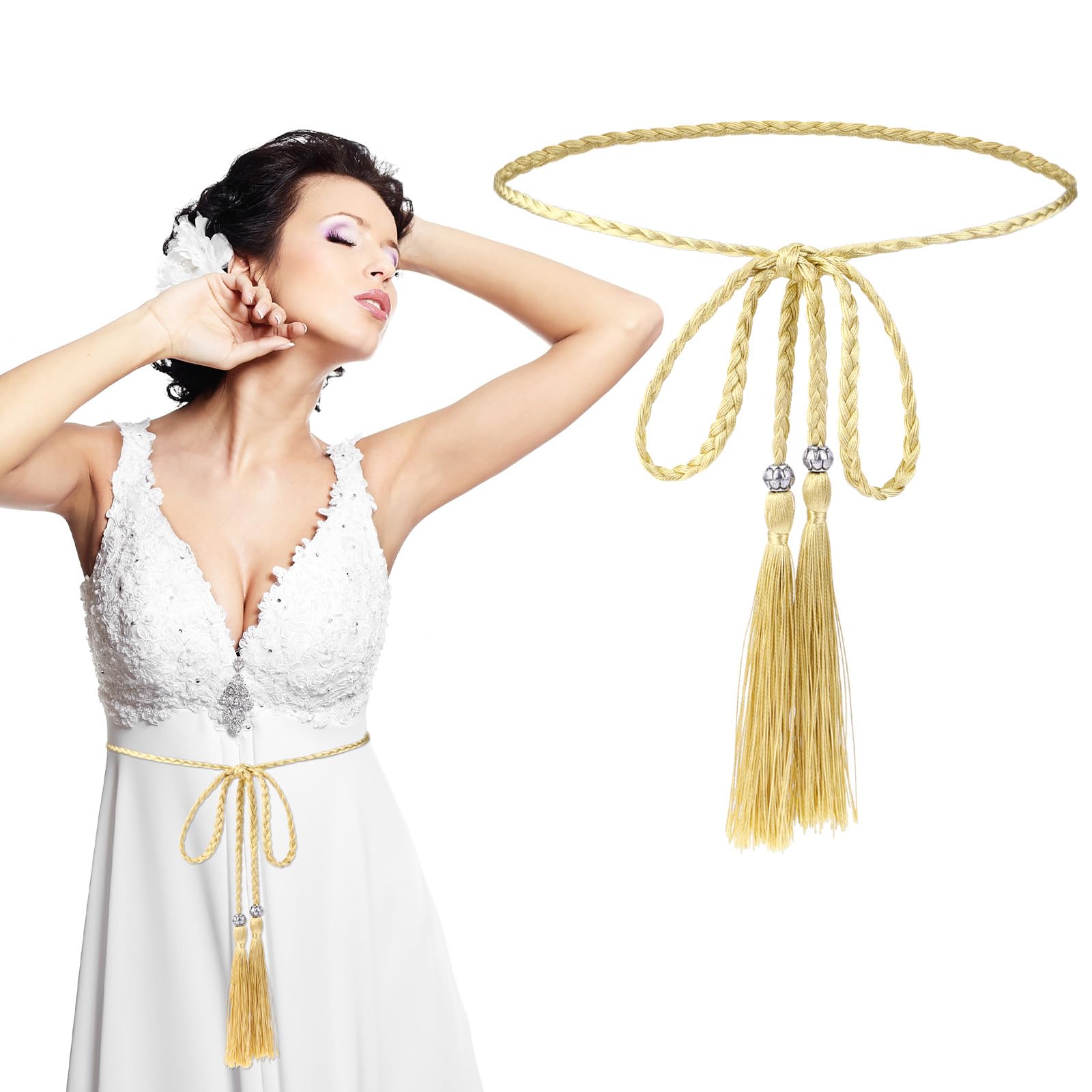 Tassel Braided for Women Womens Thin Braided Belt Trendy Boho Thin Belt Waist Rope Belts for Skirt Dress