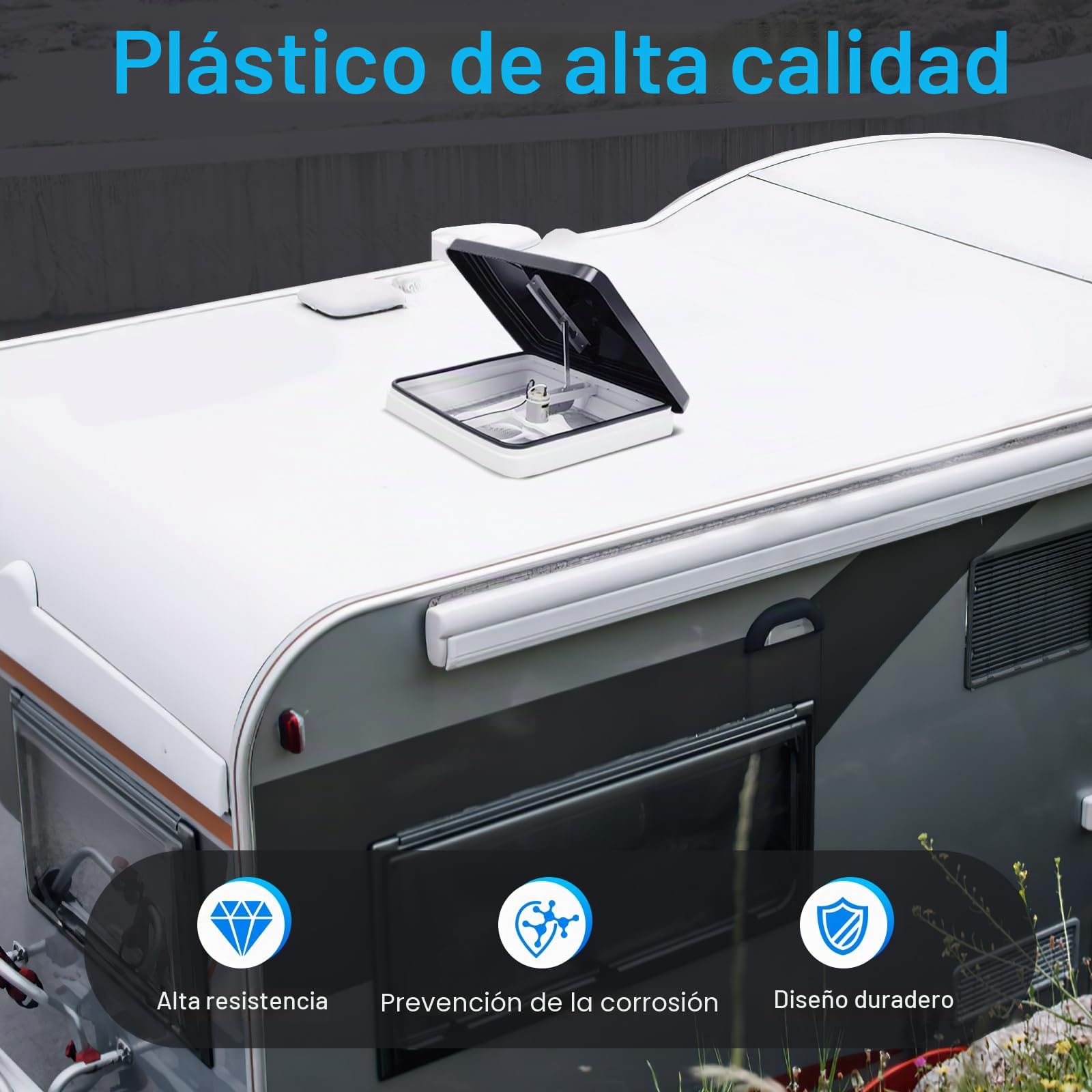 Escotilla de techo para caravana, 42 × 42 cm, claraboya, tragaluz, autocaravana con sellador Dekalin, tornillos para caravanas