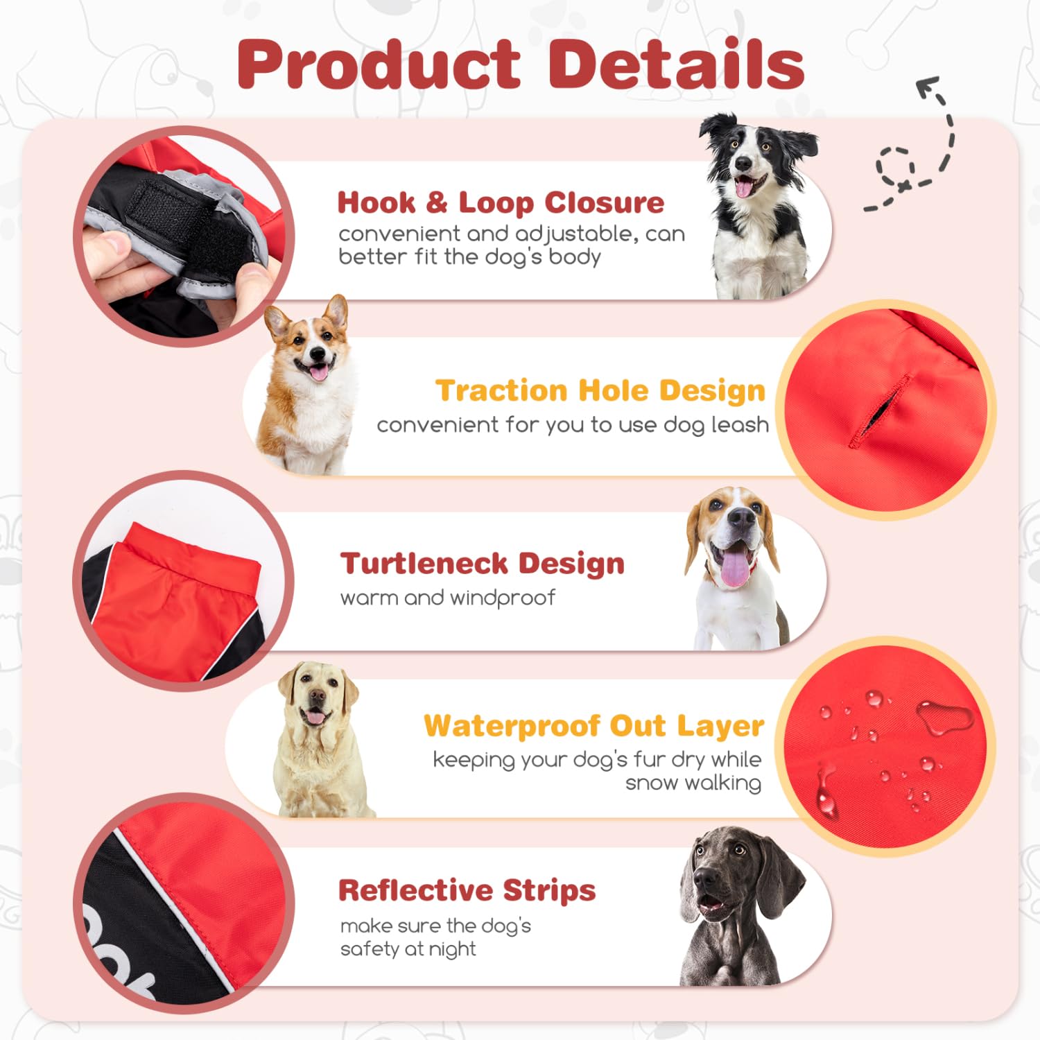 Nobleza Cappotti Invernale per Cani, Giubbotti Caldo per Cani, Cappottino Cane Impermeabile e Antivento, Abbigliamento per Cani Riflettente Vestiti per Cani di Taglia Media e Grande (Rosso, XXL)