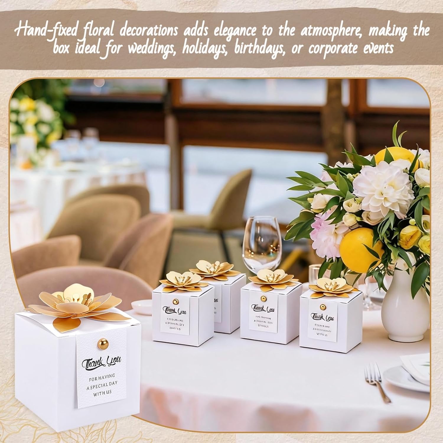 INTERWARM 40 Pcs Paper Candy Wedding Favor Boxes, 2.56Inch Flower Square Wedding Candy Box Candy Boxes Paper Bridal Gift Box for Guests Birthday Decorations Party Anniversary - Image 6