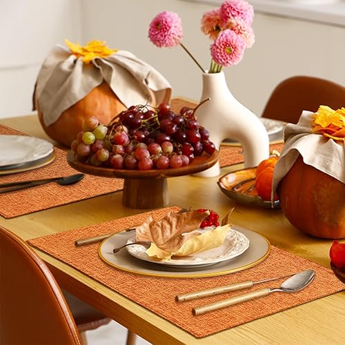 Miniatura 10 de Homaxy Juego de 4 manteles individuales para mesa de comedor, resistentes al calor, lavables, de mezcla de algodón y lino, fáciles de limpiar,