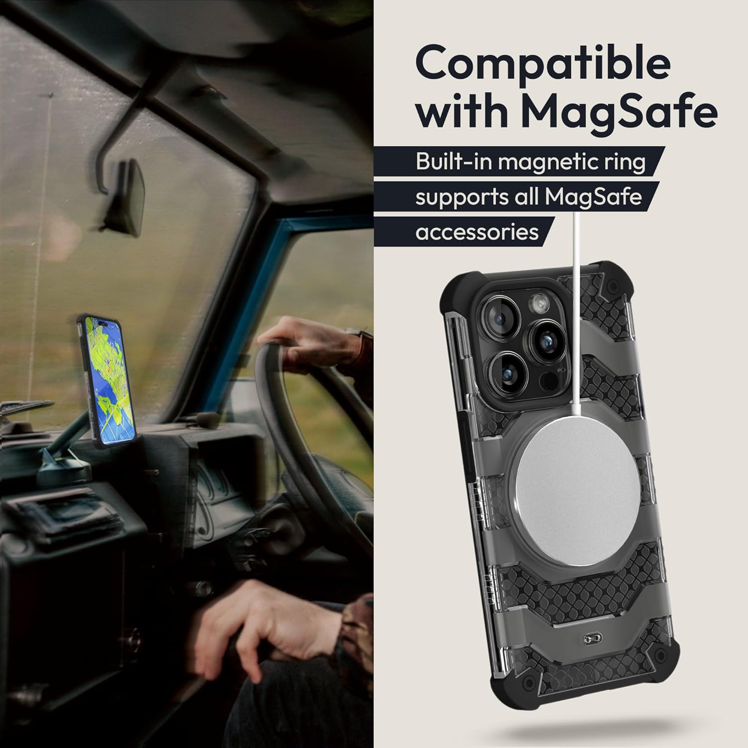 Protective Case Compatible with iPhone 15 Pro Cover - Shockproof Smartphone Cases Compatible with MagSafe - Black