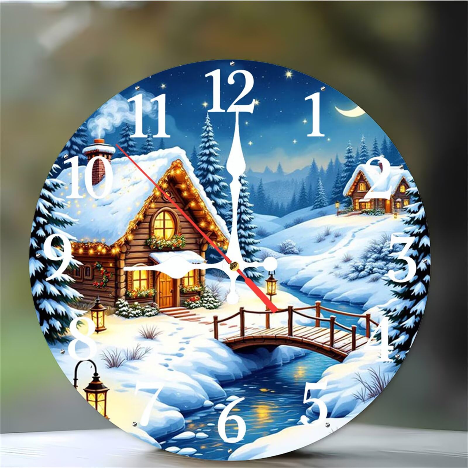 Horloge Murale Hiver pour Salon et Café Pendule Quartz 12 Pouces