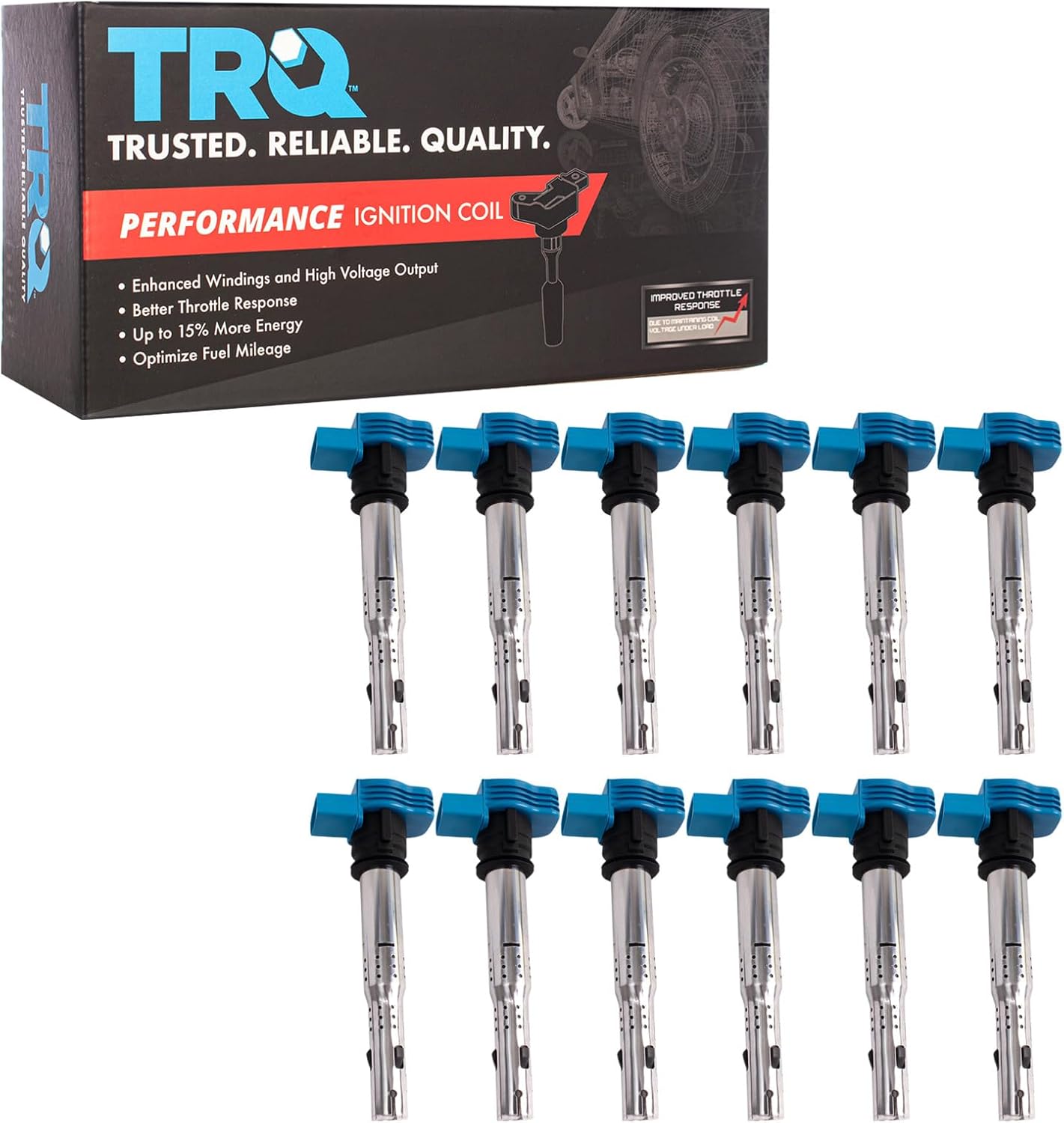 TRQ Ignition Coil Set 12 Piece High Temperature Epoxy Compatible with 2006-2010 Lamborghini Murcielago