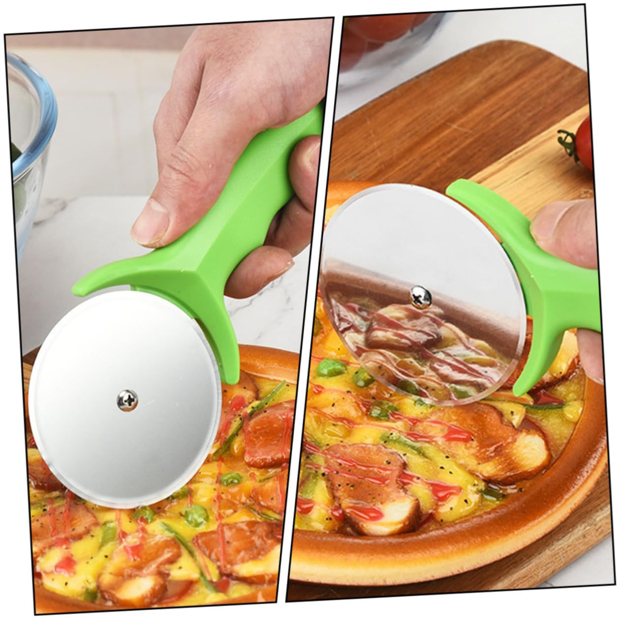 OUNONA 2PCS Stainless Steel Pizza Wheel Cutter Dough Cutting Tool with Comfortable Grip for Kitchen Restaurant and Parties