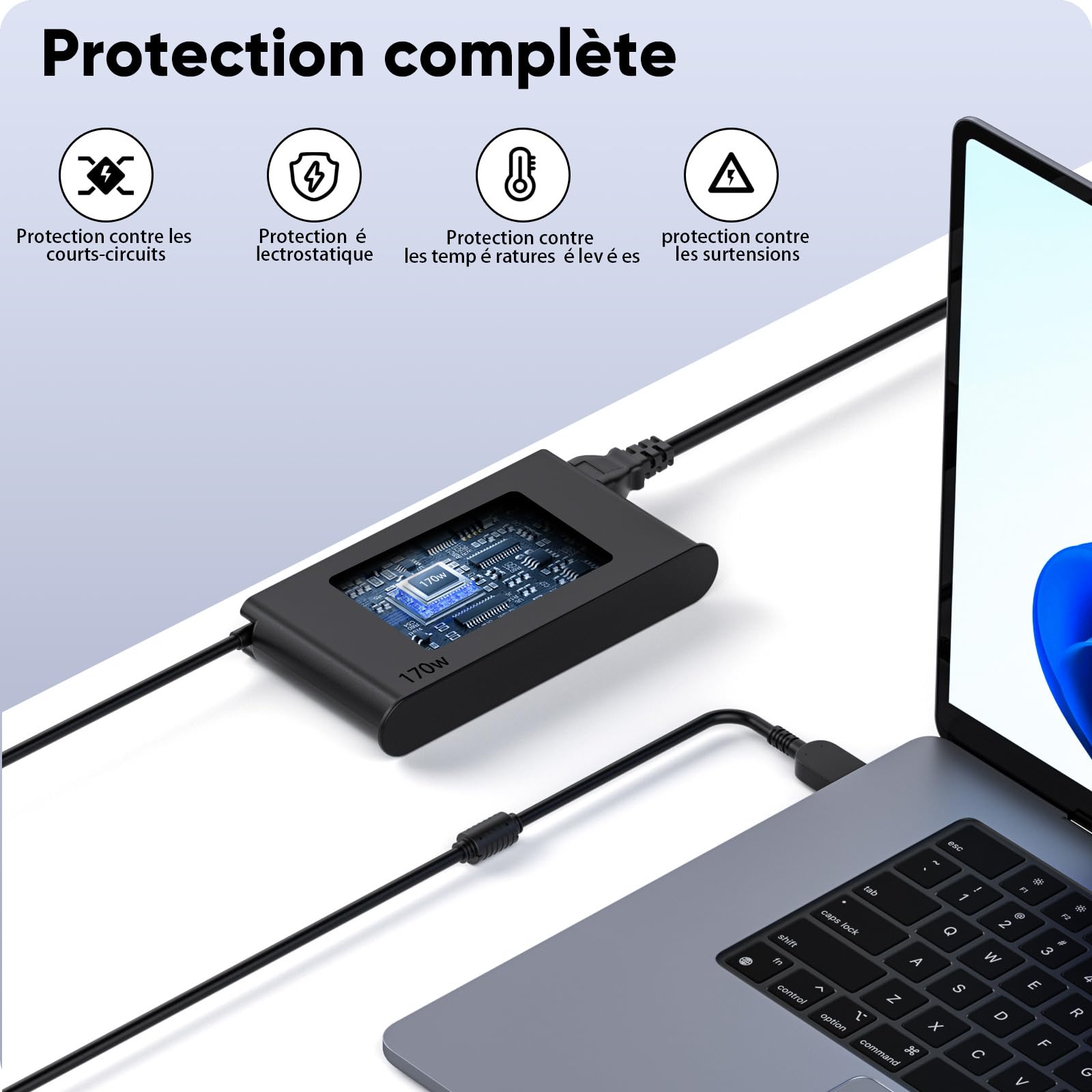 Chargeur 170W 20V 8.5A Legion Alimentation pour Lenovo Legion Slim 5 5i ThinkPad P1 P16 P70 P71 P72 P73 P51 P52 IdeaPad Pro 5 5i Yoga Pro 9 9i Lenovo LOQ ADL170SCC3A ADL170NLC3A 4X20S56697 Adaptateur