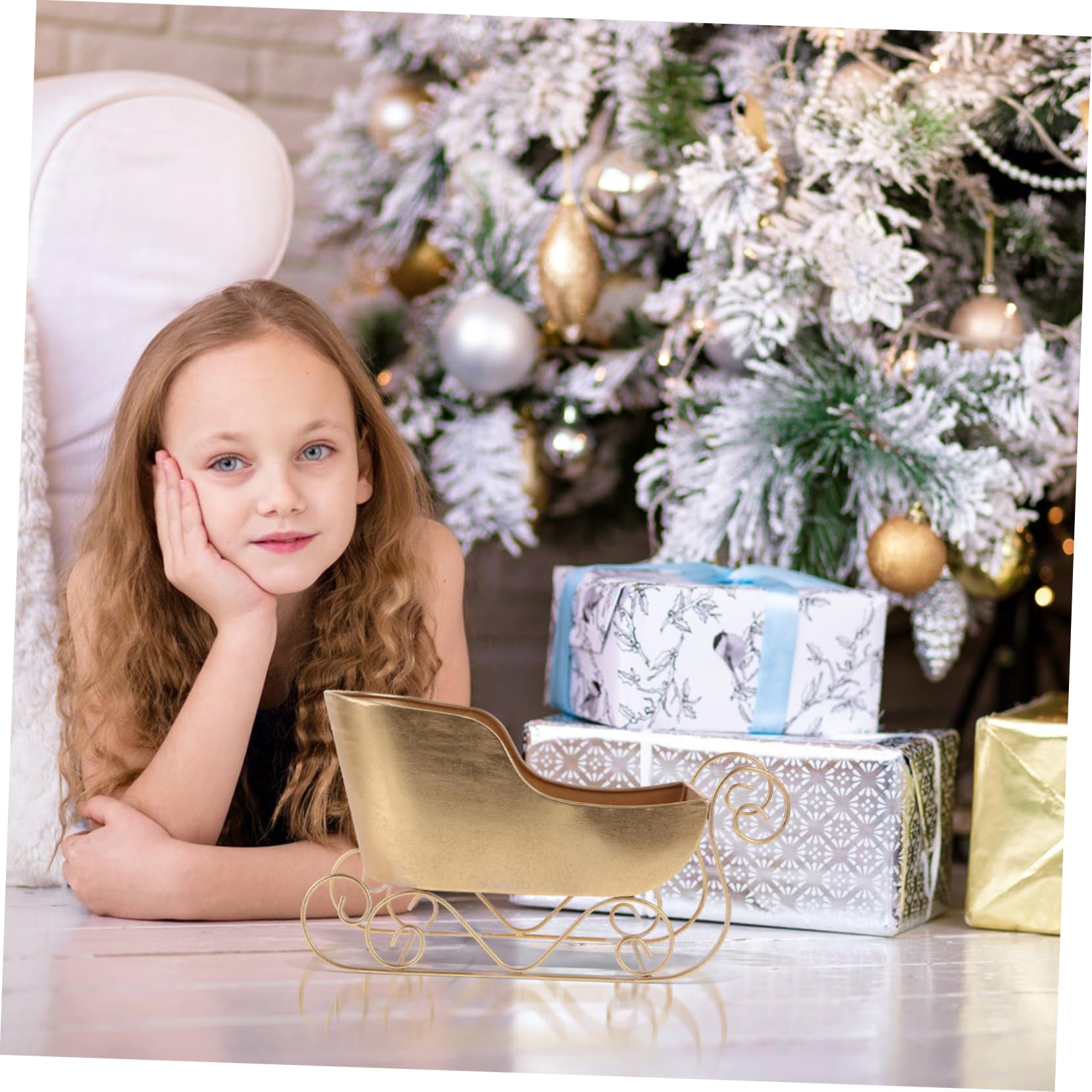 Amosfun Klassische Eiserne Schlitten Ornament Weihnachtsdekoration in Gold für Besondere Anlässe und Festliche Weihnachtsfeiern als Dekorativer Schmuck