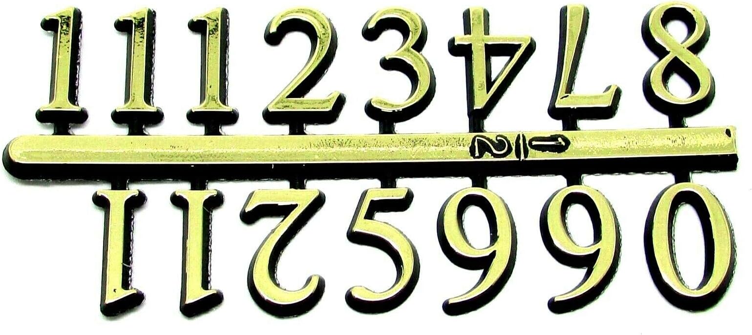 Dans Clock Shop Self-Adhesive Gold Plastic Clock Numerals Dashes Dots (12mm High) for Clock Making Repair Replacements Accessories