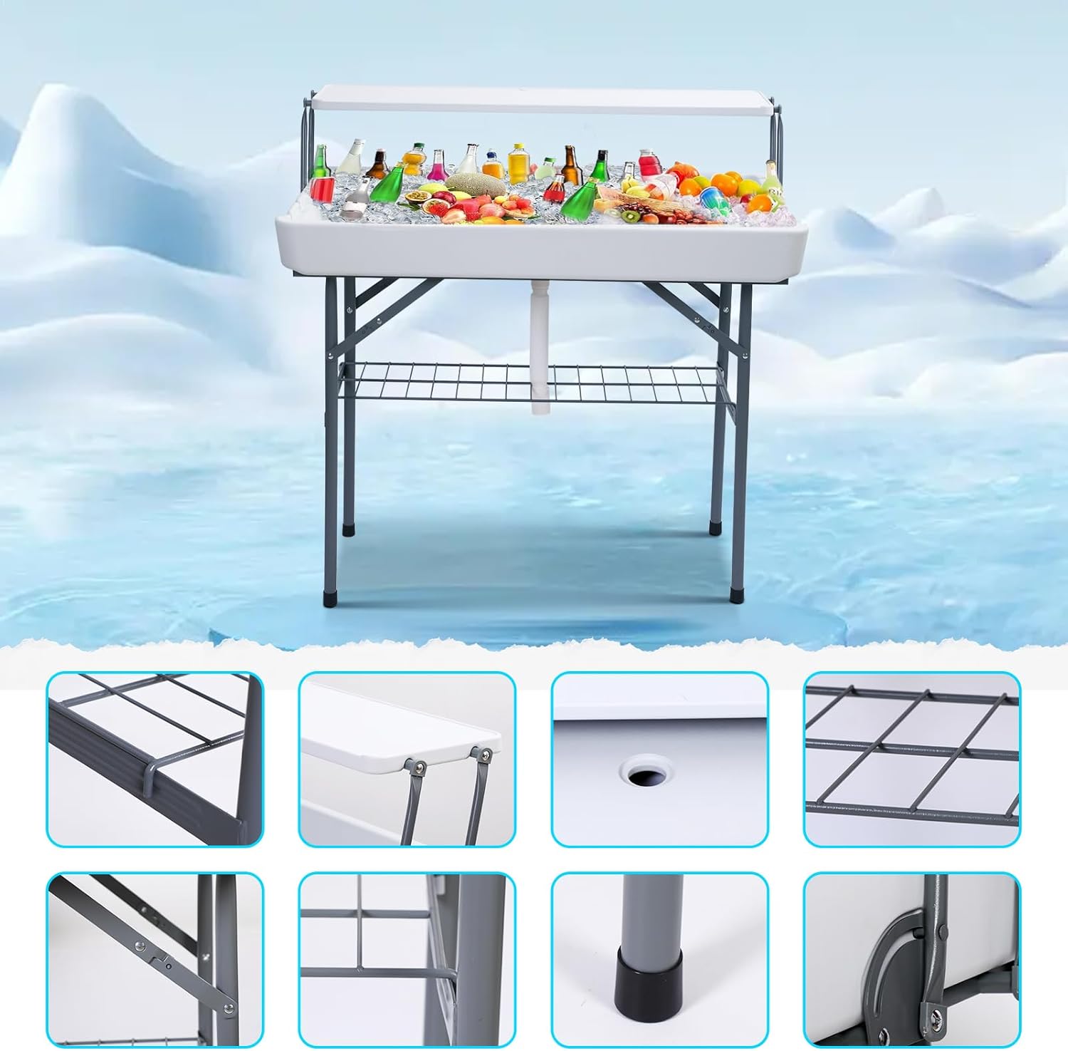 Cooler Table, Ice Table, Ice Tables for Party with Drain, Drink Tables for ice, Party Cooler with Detachable Skirt
