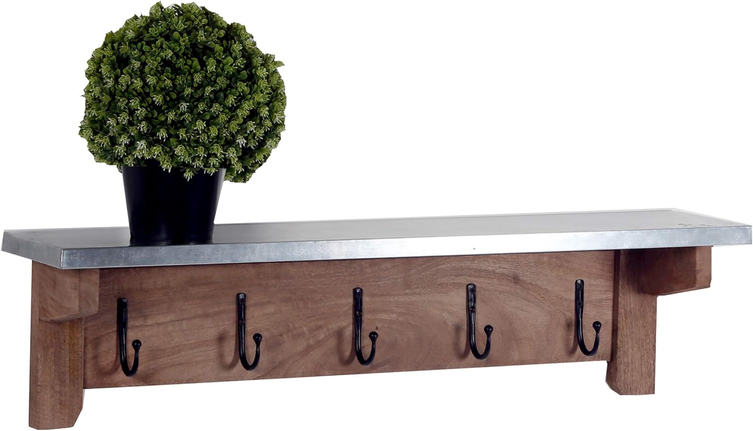 Millwork 40" Medium Wood and Zinc Hook Shelf