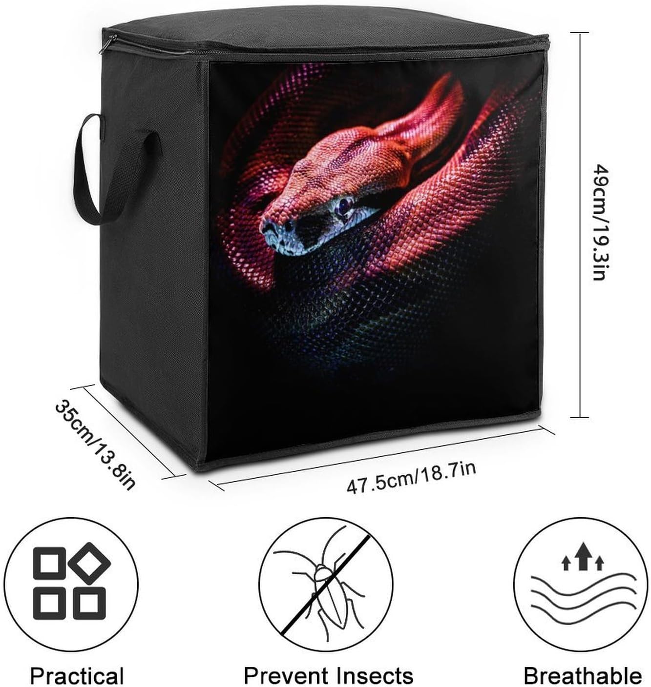 Red Snake Large Comforter Blanket Storage Bags Bins 70L Closet Organizer with Handles