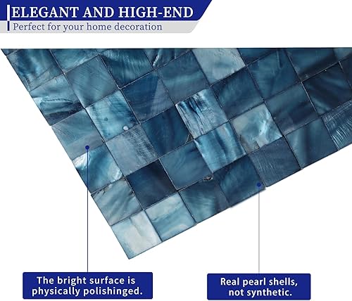 Miniatura 4 de MOP Azulejo de mosaico de metro de nácar para despegar y pegar, para sala de estar, fondo de pared y cocina, 12 x 12 pulgadas, azul oscuro, 1 hoja