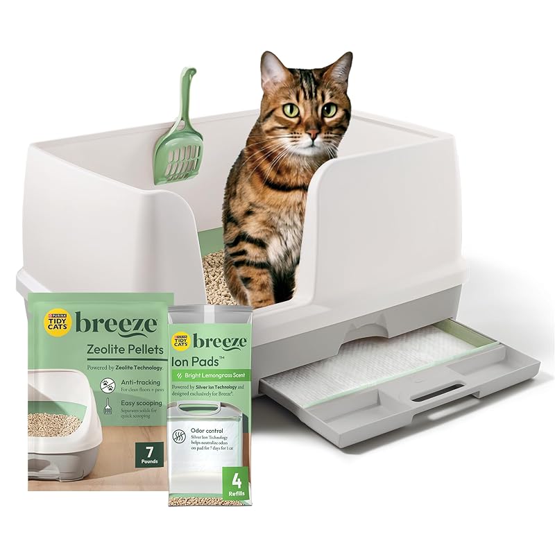 Sistema de Caixa de Areia para Gatos Purina Tidy Cats Breeze XL com Pellets de Zeólita e Pads Ion, Kit Inicial Multi-cat