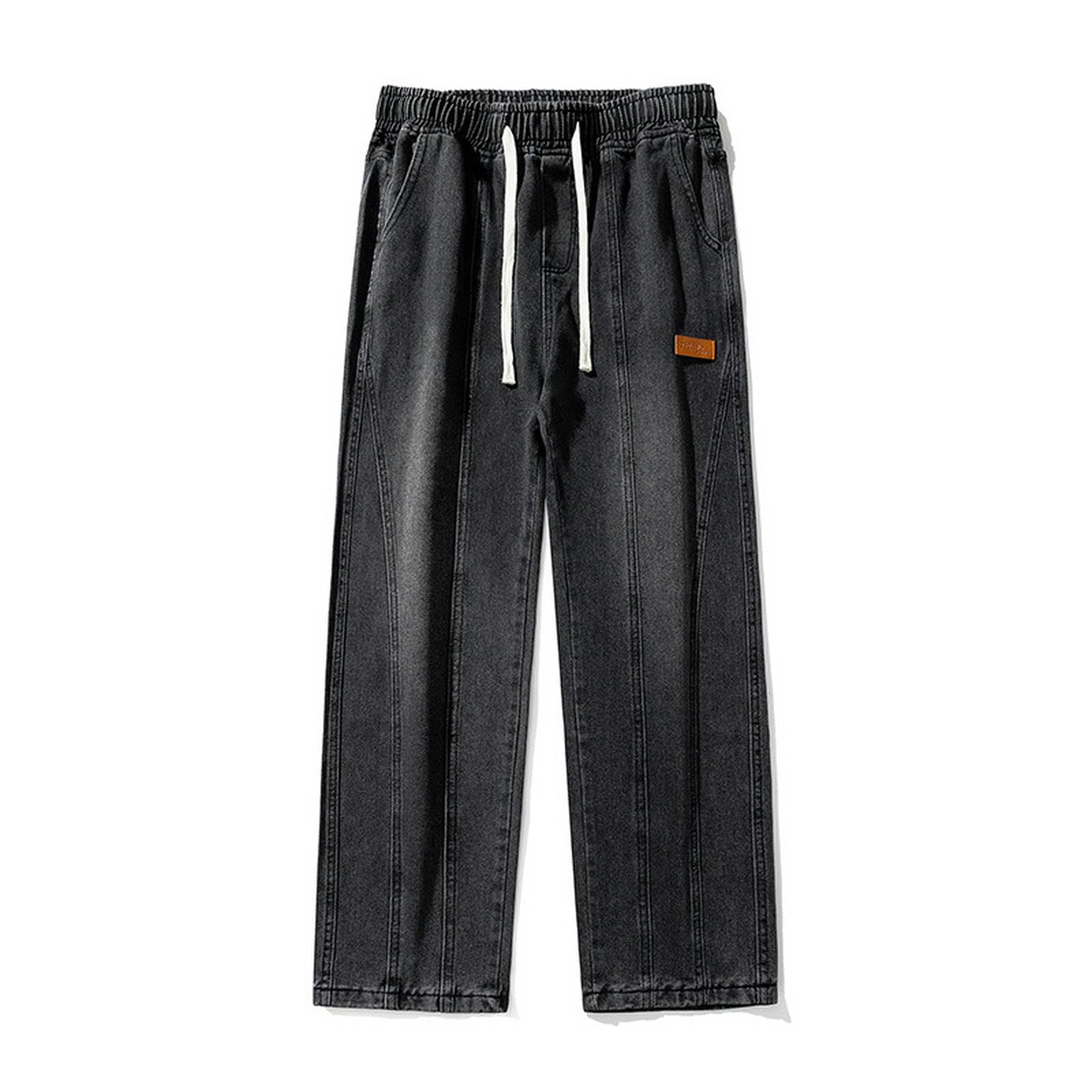 Jeans Uomo Larghi Dritti Azzurro Chiaro Gamba Larga Pantaloni Lunghi Ragazzi Primavera Stile Uomo - Nero Grigio - 3XL