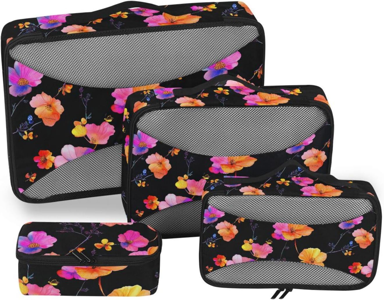 4 Pcs set organizers and storage Mesh Travel Essentials Colorful Vintage Flowers expandable packing cubes