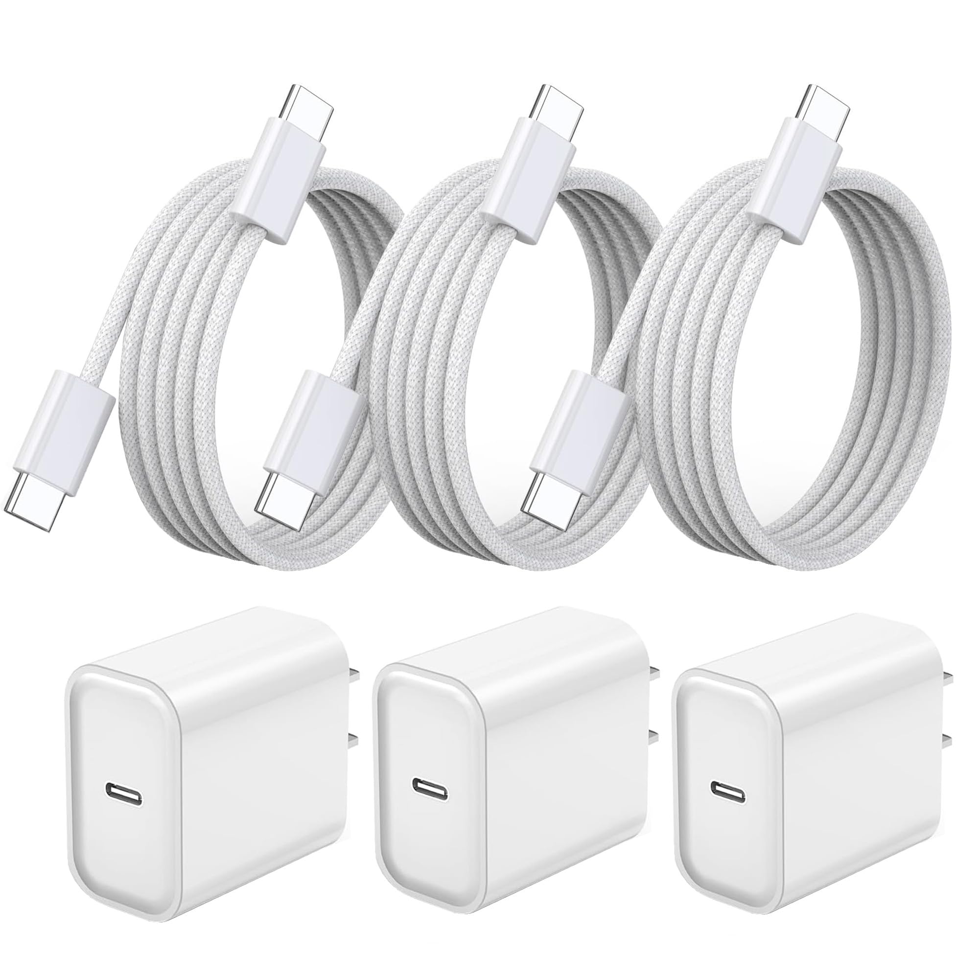 Caricabatterie rapido per iPhone 17, 16, 15, Pro Max, ricarica rapida, confezione da 3 pezzi, 20 W, con cavo per iPhone 17/17 Pro/17 Pro Max/17 Air/16/16e/16 Plus/16 Pro/16 Pro Max/15/15 Pro Max/iPad