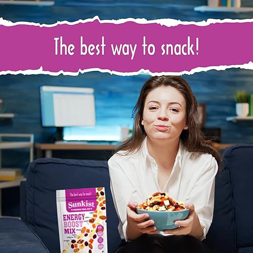 Miniatura 7 de Sunkist Energy Boost Trail Mix - Mezcla de frutas y nueces, baja en sodio, aperitivo sin gluten con papaya, nueces, coco, almendras, chips de