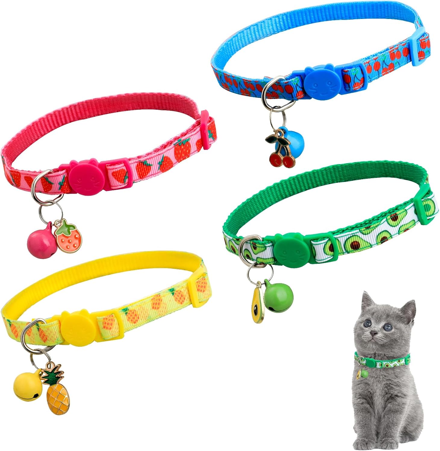 4Pcs Cat Collar Adjustable Kitten Collar with Bell, Quick Release Cat