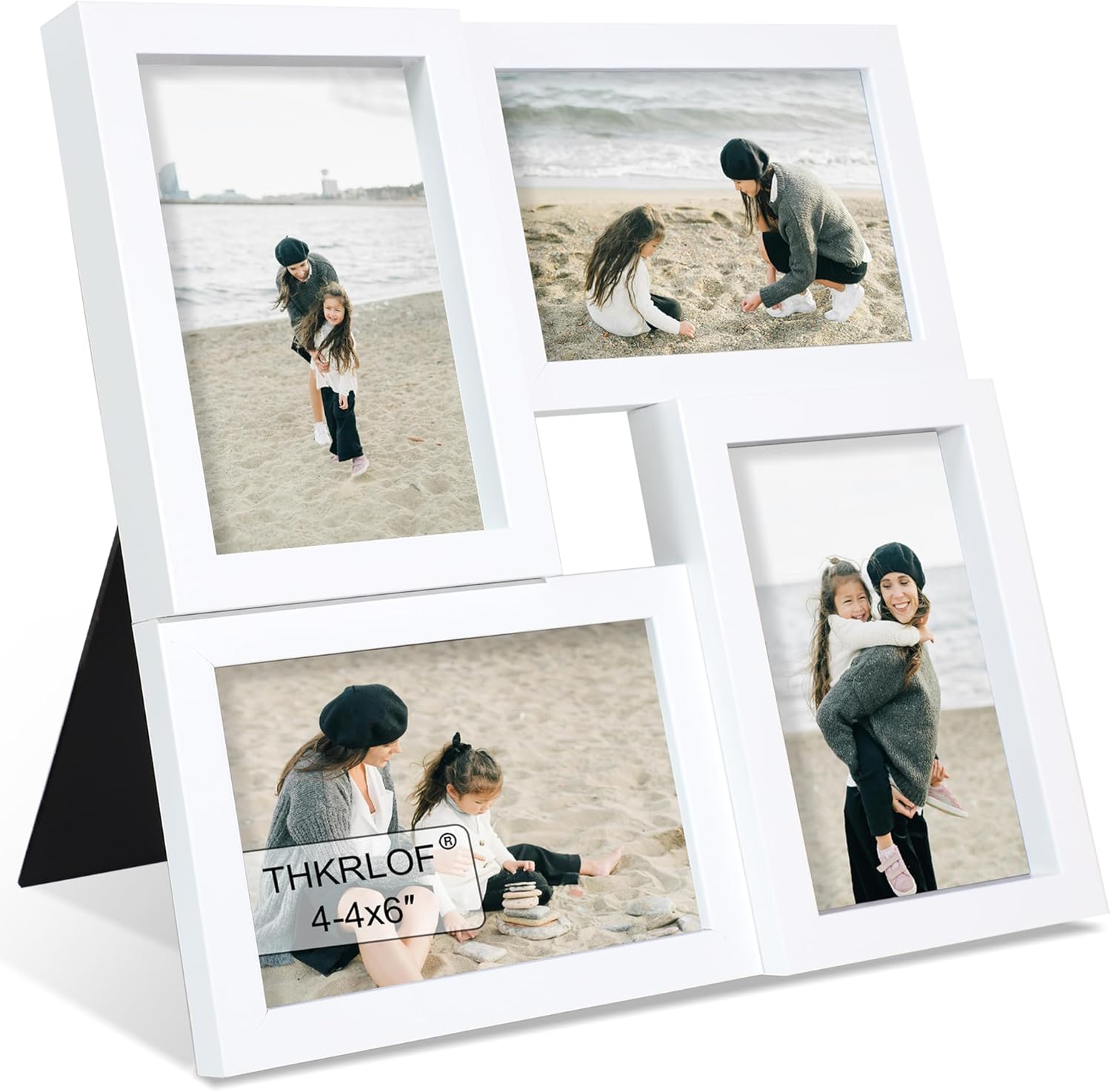 4x6 Picture Frames Collage 1 Pack, 4 Opening Multi Family Photo Collage Frames with Real Glass for Wall Hanging or Tabletop, White