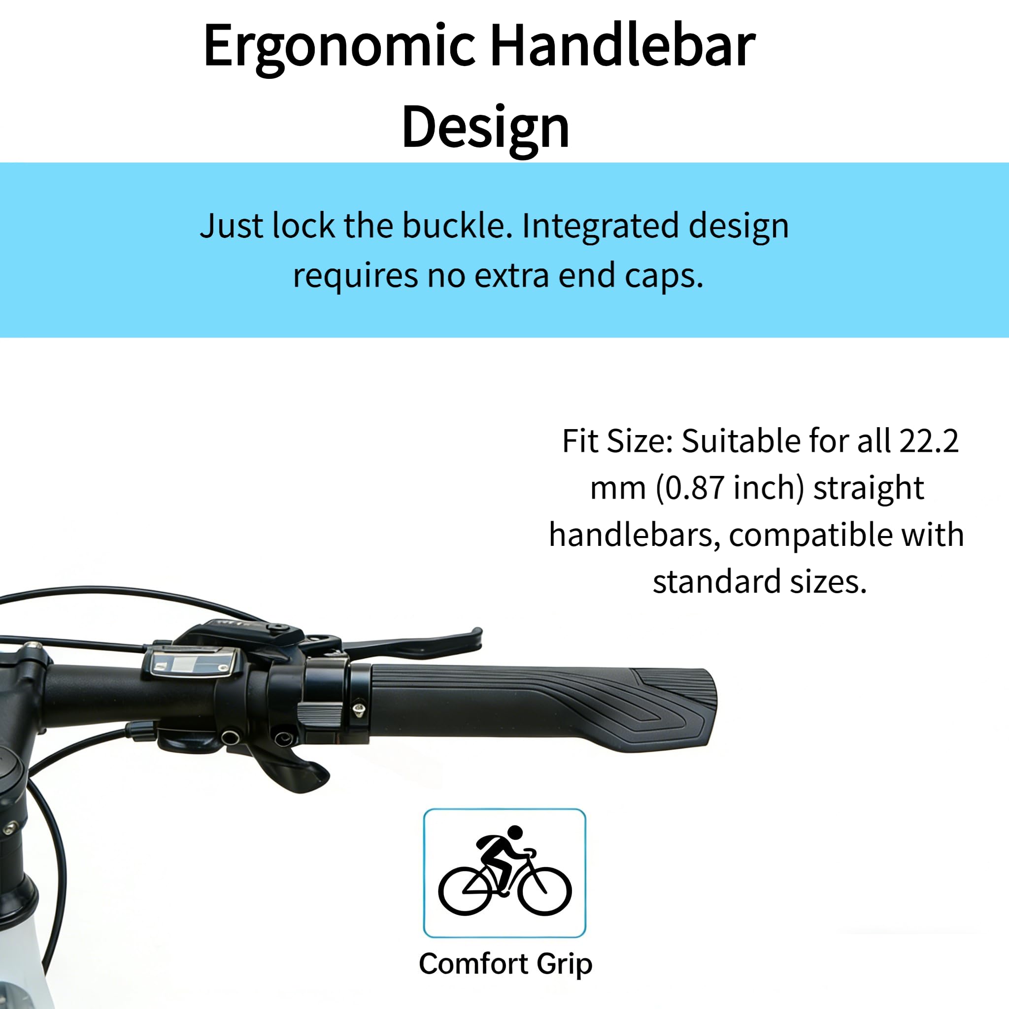 Manopole per bici e E-Bike, blocco singolo sul manubrio della bicicletta, per BMX, MTB, City, bici pieghevole, morbida impugnatura in gomma antiscivolo, comoda ed ergonomica