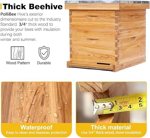 Miniatura 4 de Kit completo de colmena de abejas de 10 marcos, colmenas de abeja de miel incluye 1 caja de abejas profundas, 1 supercolmena de abeja con marcos de