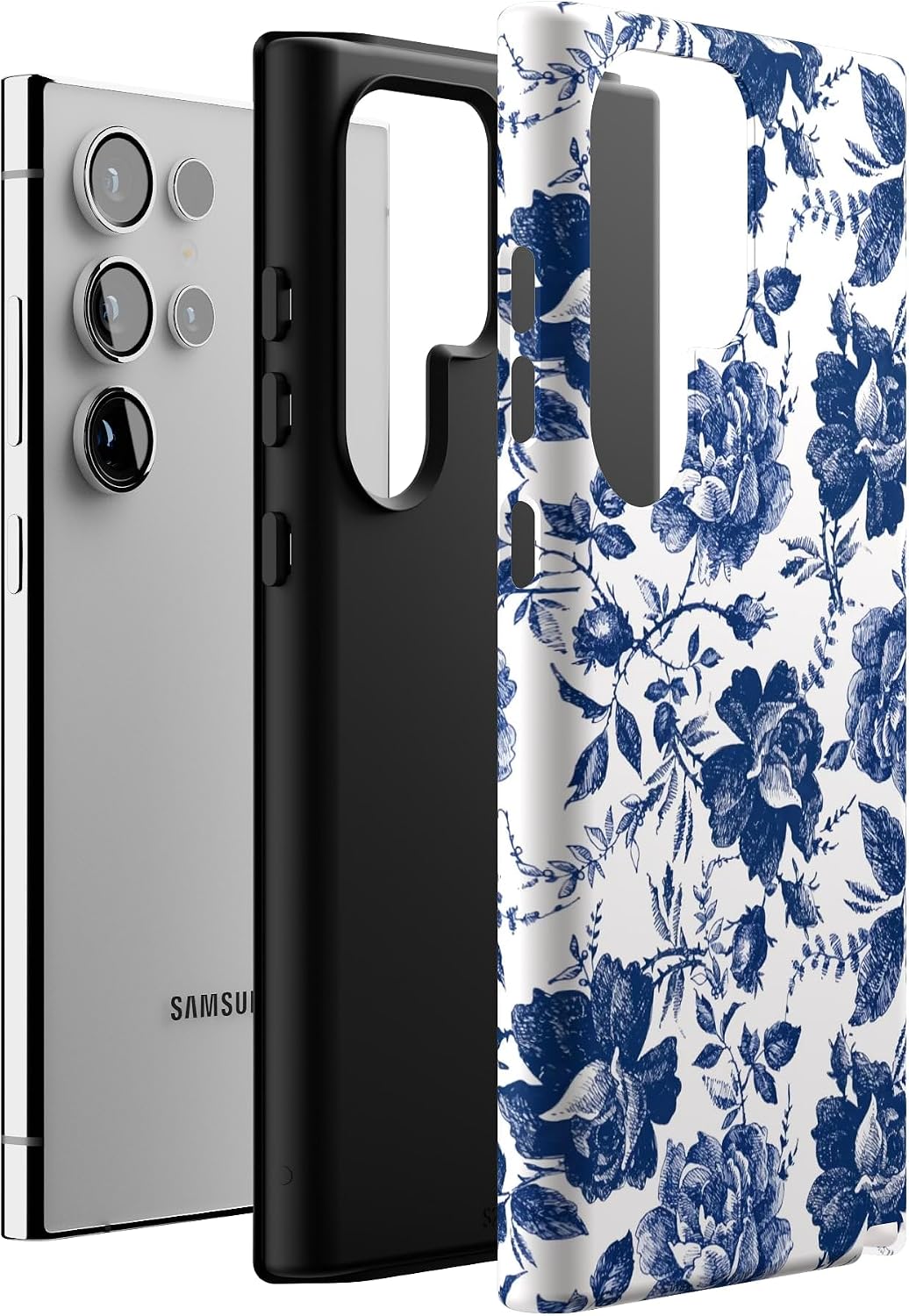 Casely Galaxy S24 Ultra Case | Rose to Fame | Blue & White Rose Floral | Essential Slim Dual-Layer Protective Design