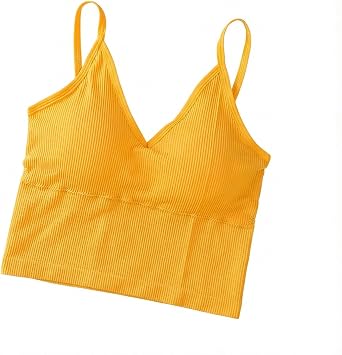 Kad n Spor Crop Top,  nce Ask l  Yazl k Bralet, Yumu ak Dokulu Atletik  st, Sar  Renk