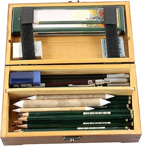 Miniatura 6 de Caja de lápices de madera para bocetos, caja de almacenamiento de madera de fuente de arte vintage, estuche de almacenamiento de artículos de