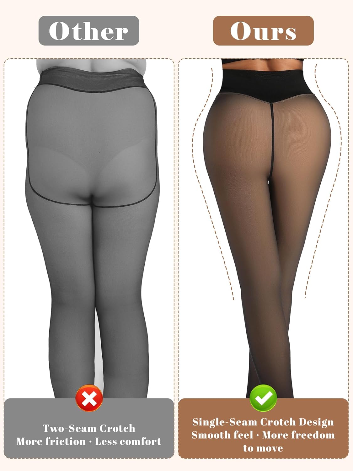 HONENNA Single-Seam Fleece Lined Tights for Women, V-Waist Warm Sheer Thermal Pantyhose, medias térmicas invierno mujer - Image 5