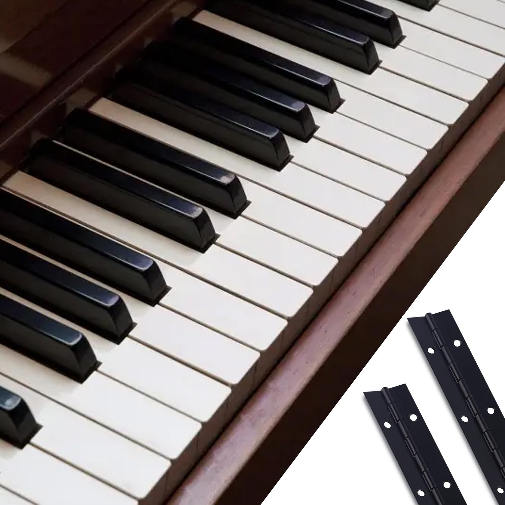 2 bisagras de piano resistentes de 30 x 1.2 pulgadas, bisagra continua de acero inoxidable negro para gabinete, puerta, cajas de madera, grosor de hoja de 0.04 pulgadas, ancho abierto de 1.2 pulgadas