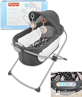 Fisher-Price Baby Crib Soothing View Bassinet - Portable Bassinet for Baby Foldable with Projection Lights for Babies, Newborns, Infants | Folding Baby Cradle for Travel, Bedside, Midnight Eucalyptus