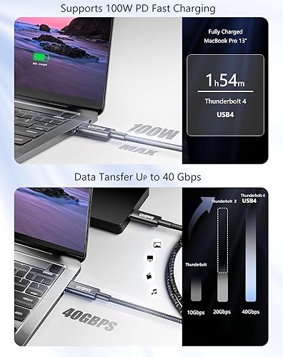 Miniatura 3 de Cable Thunderbolt 4 USB 4 - 5 pies  4.9 ft, 100 W  40 Gbps, puerto de pantalla 8K, compatible con Thunderbolt 32, USB-C a USB-C, certificado ULFCC,