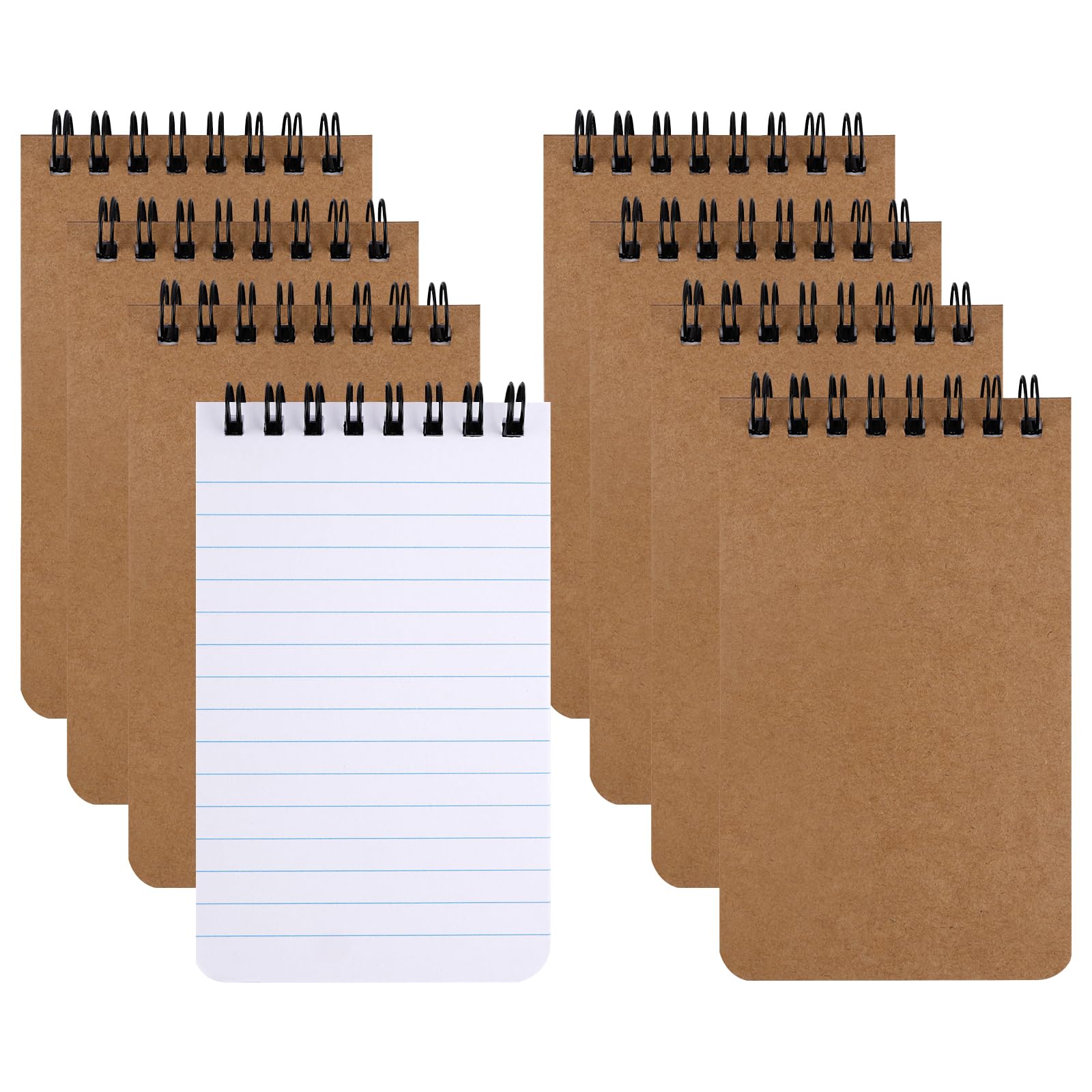 Maxmoc Spiral Notepads, Pack of 8 Mini Notepads, A7, Colourful Notepads, Small, Lined Notepads with Spiral Binding for Memos, Office, School, Home (Kraft Paper)