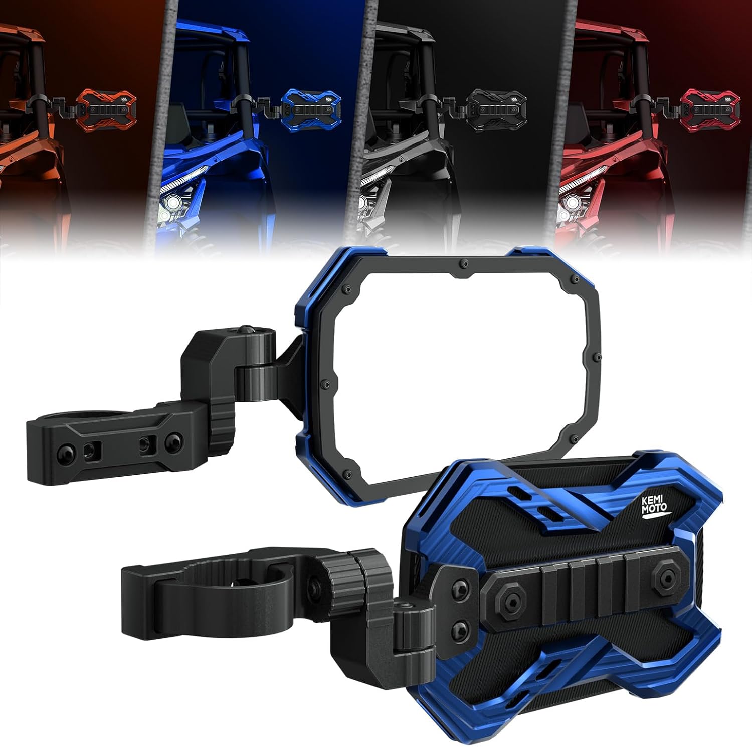 KEMIMOTO Billet Aluminum UTV Side Mirrors with Integrated Adjustable Light Mount Fits 1.65-2 inch Roll Cage Compatible with Polaris RZR Can Am Maverick X3 Pioneer Talon Teryx SXS Mirror
