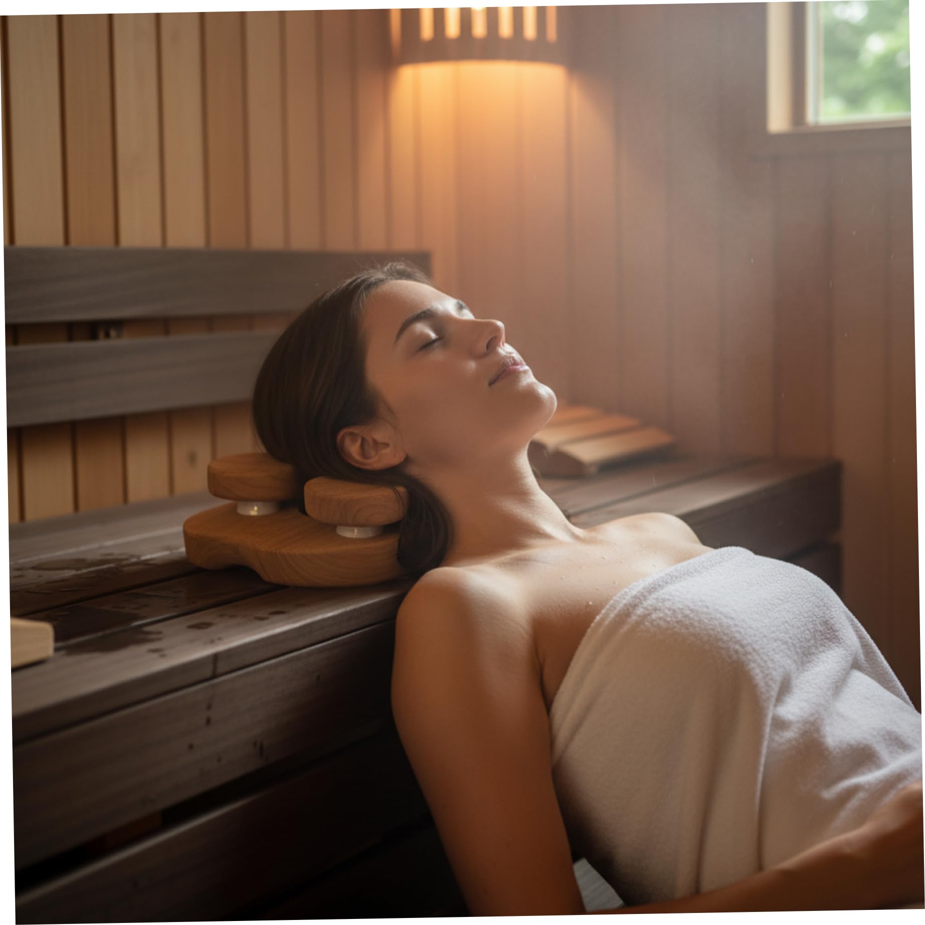 Almohada para sauna, reposacabezas de madera para sauna con diseño giratorio para soporte para el cuello, almohada ergonómica cervical para spa en el hogar y uso en la habitación, reposacabezas